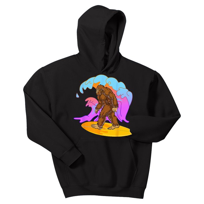 Funny BigFoot Surfing Cool Reto Vintage Sasquatch Lovers Kids Hoodie