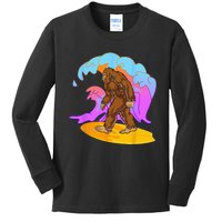 Funny BigFoot Surfing Cool Reto Vintage Sasquatch Lovers Kids Long Sleeve Shirt