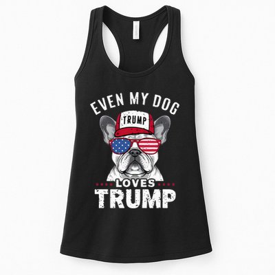 French Bulldog Sunglasses Usa Flag Even My Dog Loves Trump Womens Tank Top