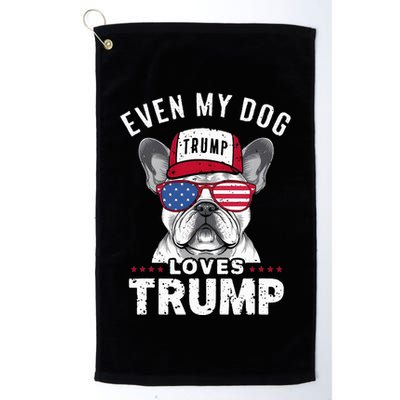 French Bulldog Sunglasses Usa Flag Even My Dog Loves Trump Golf Towel