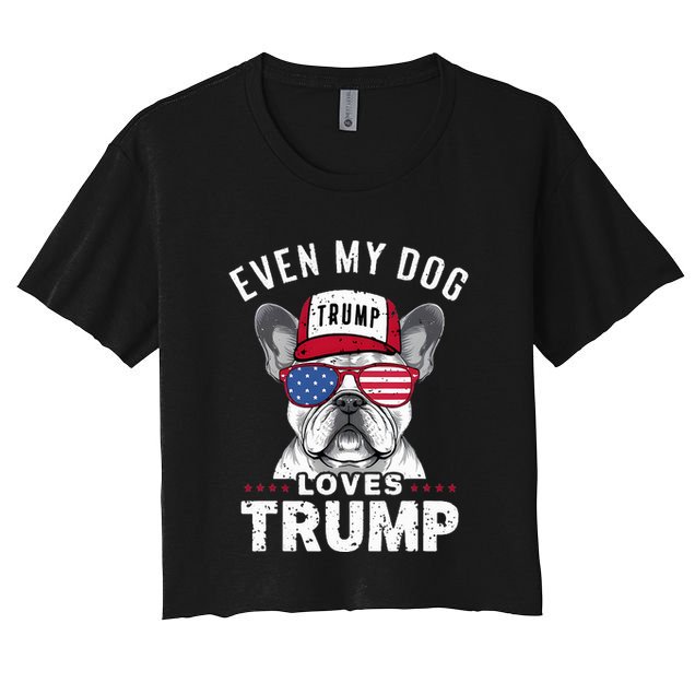 French Bulldog Sunglasses Usa Flag Even My Dog Loves Trump Crop Top