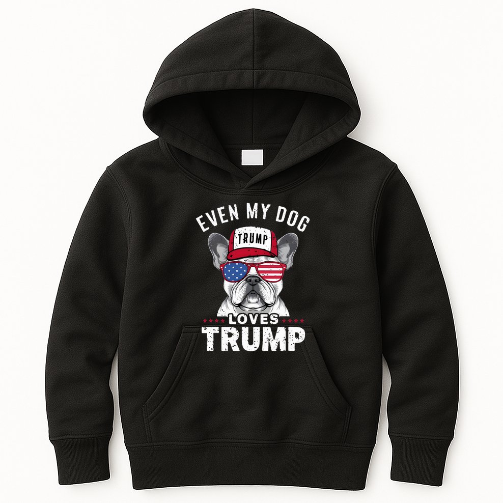 French Bulldog Sunglasses Usa Flag Even My Dog Loves Trump Kids Hoodie