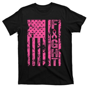 Fight Breast Survivor American Flag Breast Cancer Awareness T-Shirt