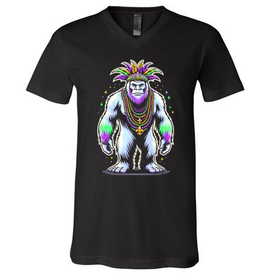 Funny Bigfoot Sasquatch Mardi Gras Festival Costume V-Neck T-Shirt