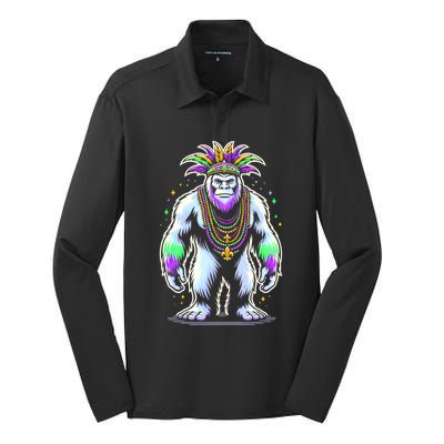 Funny Bigfoot Sasquatch Mardi Gras Festival Costume Silk Touch Performance Long Sleeve Polo