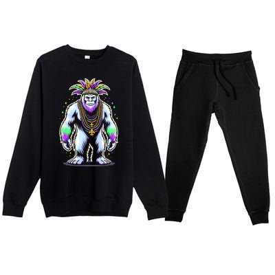 Funny Bigfoot Sasquatch Mardi Gras Festival Costume Premium Crewneck Sweatsuit Set