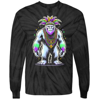 Funny Bigfoot Sasquatch Mardi Gras Festival Costume Tie-Dye Long Sleeve Shirt