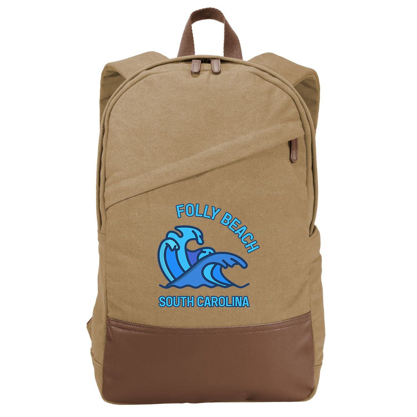 Folly Beach South Carolina Pocket Wave Souvenir Cotton Canvas Backpack