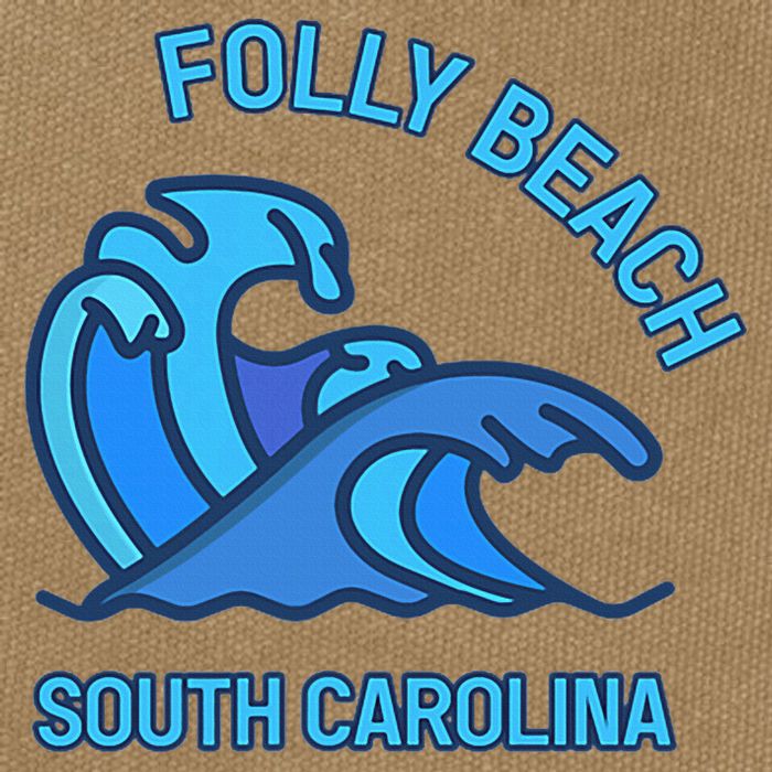 Folly Beach South Carolina Pocket Wave Souvenir Cotton Canvas Backpack