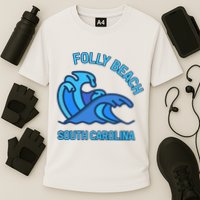 Folly Beach South Carolina Pocket Wave Souvenir Cooling Performance Crew T-Shirt