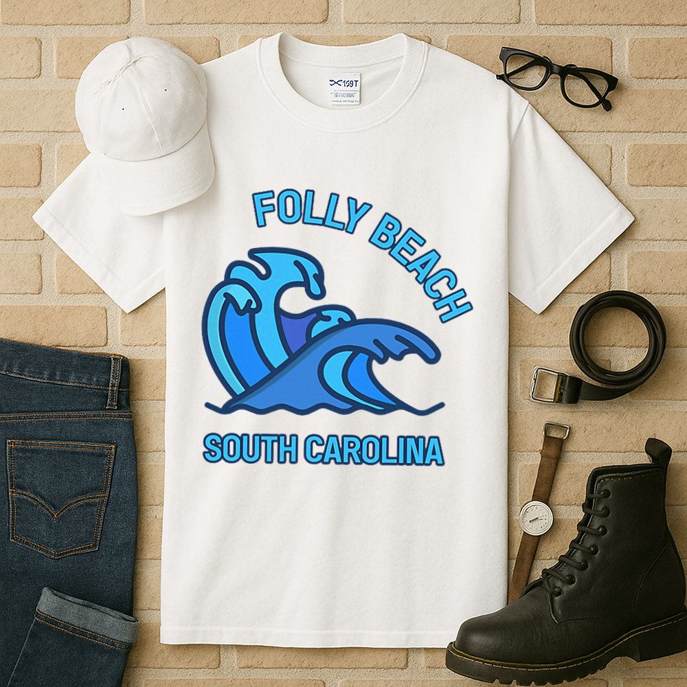 Folly Beach South Carolina Pocket Wave Souvenir Tall T-Shirt