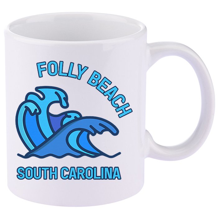 Folly Beach South Carolina Pocket Wave Souvenir 11oz C Handle Ceramic Mug