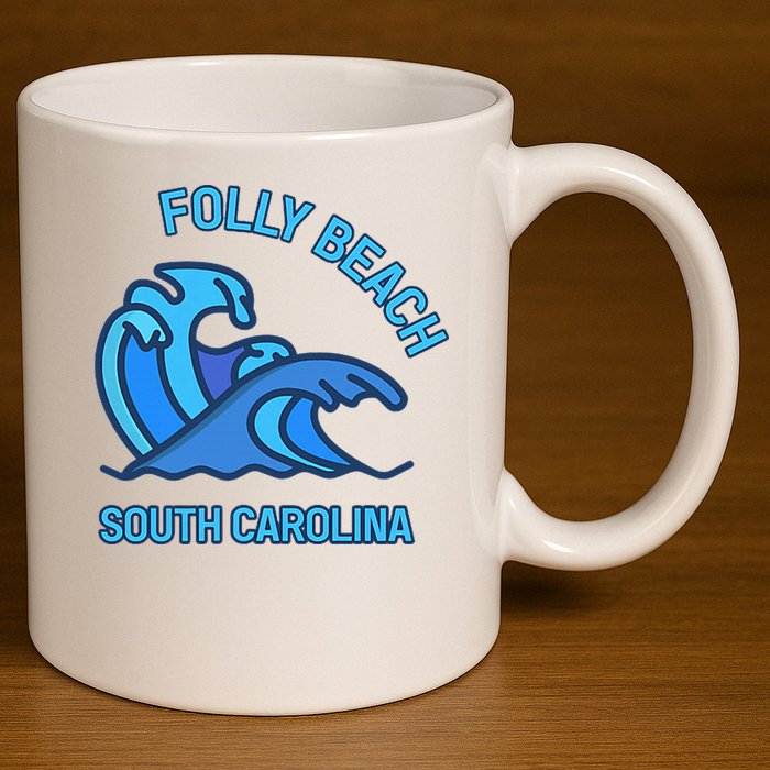 Folly Beach South Carolina Pocket Wave Souvenir 11oz C Handle Ceramic Mug