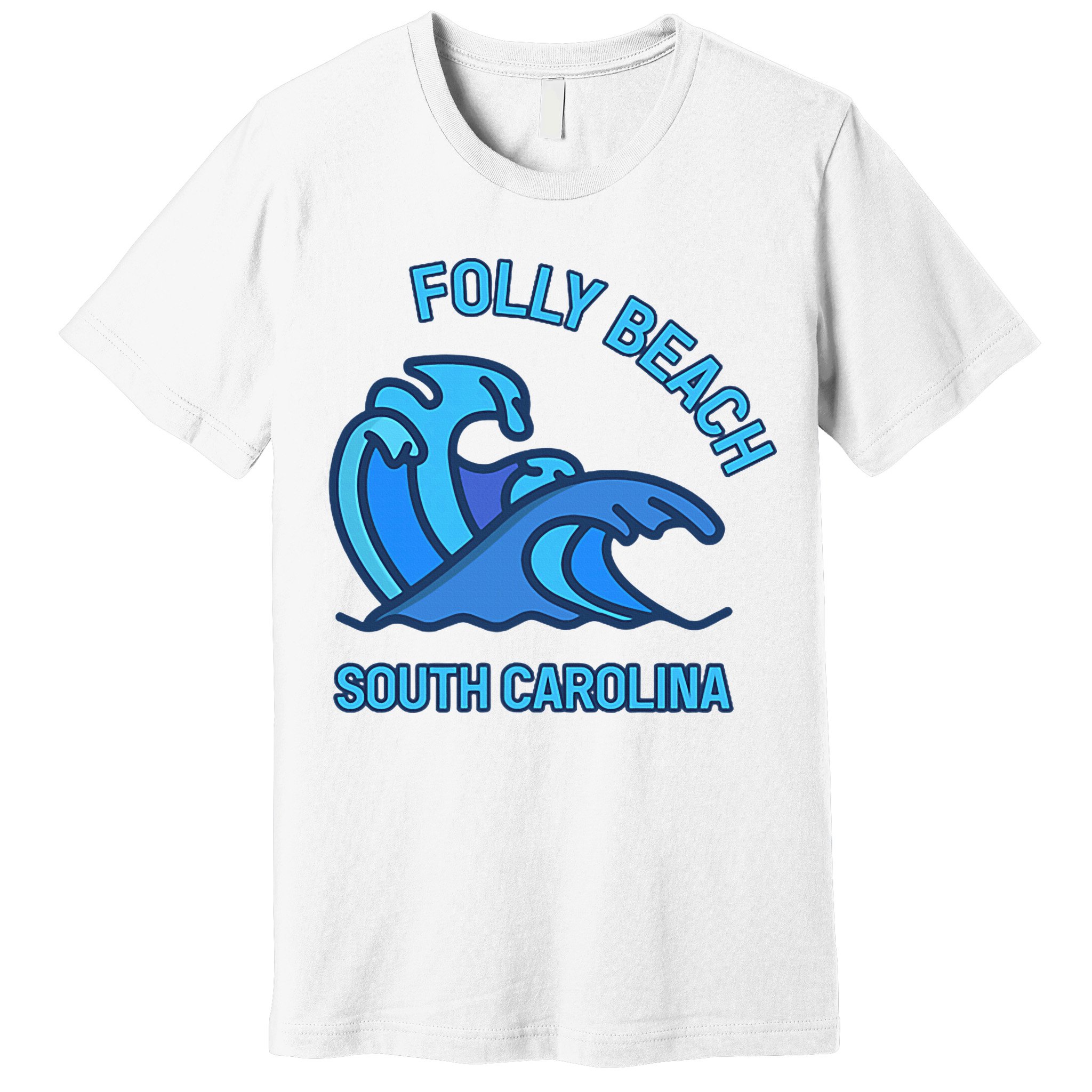 Folly Beach South Carolina Pocket Wave Souvenir Premium T-Shirt