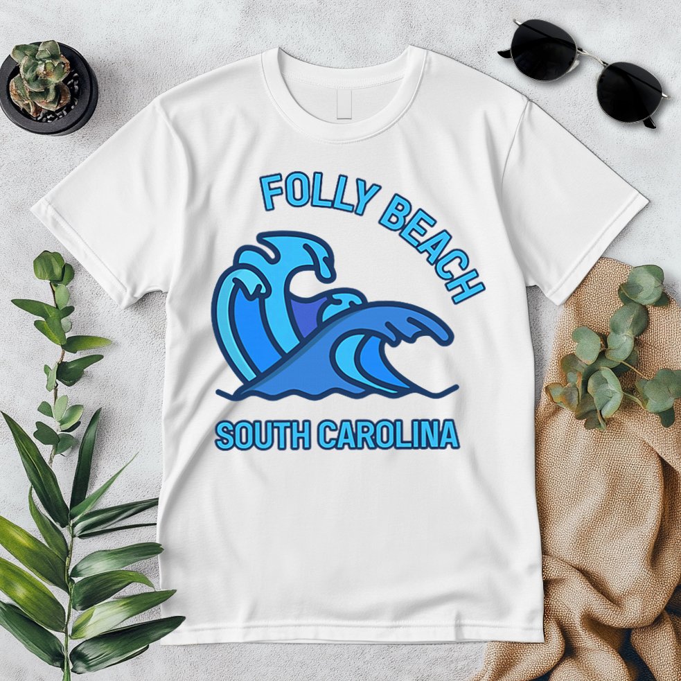 Folly Beach South Carolina Pocket Wave Souvenir Premium T-Shirt