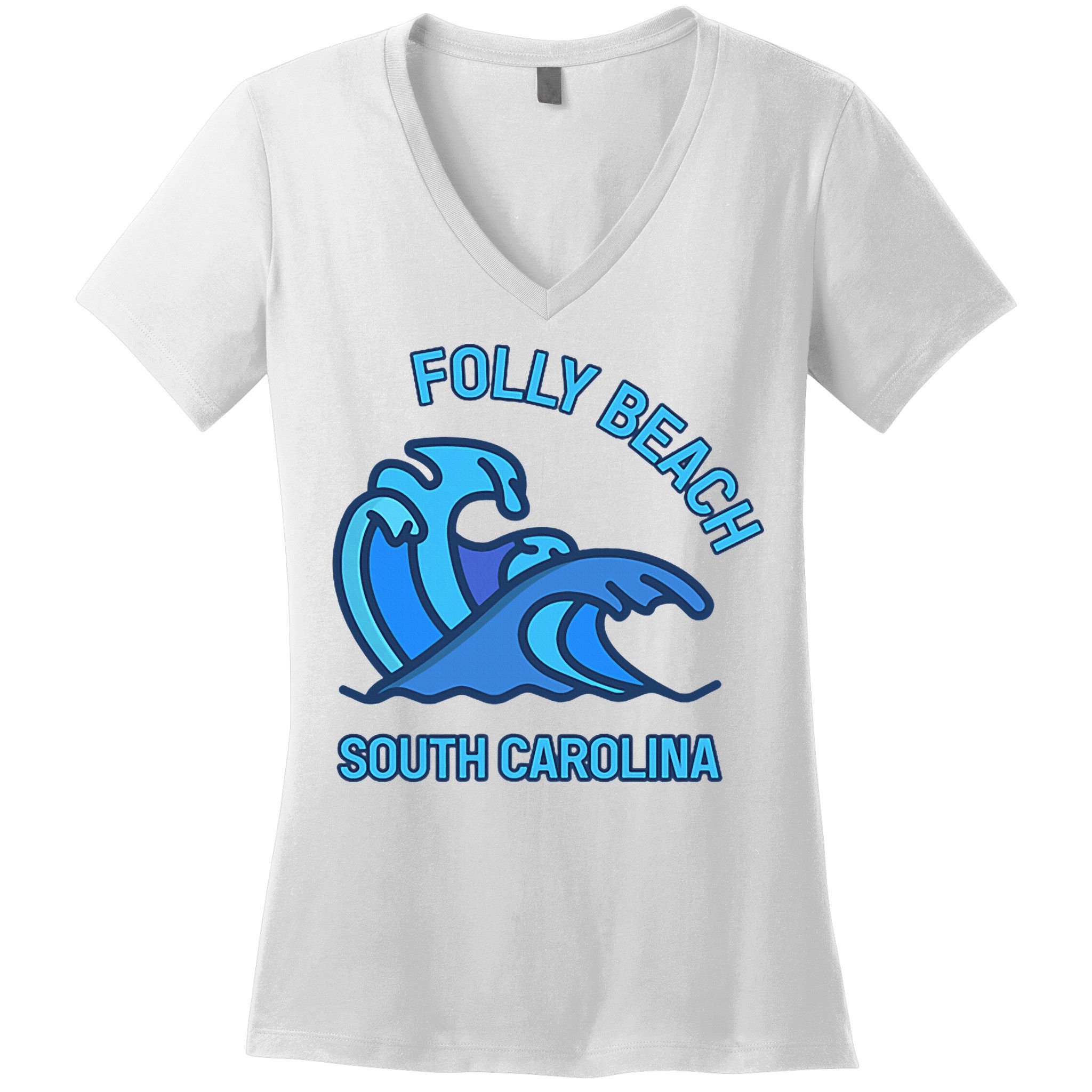 Folly Beach South Carolina Pocket Wave Souvenir Women's V-Neck T-Shirt