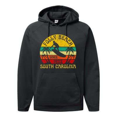 Folly Beach South Carolina Surfing Summer Vacation Performance Fleece Hoodie