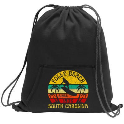 Folly Beach South Carolina Surfing Summer Vacation Sweatshirt Cinch Pack Bag