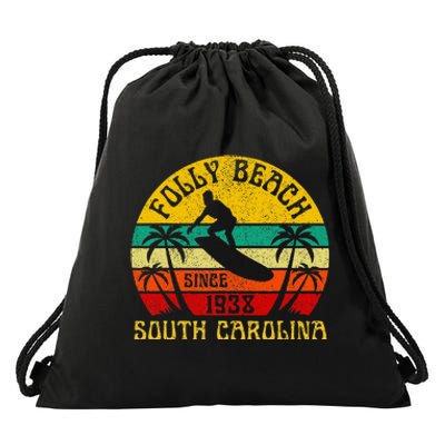 Folly Beach South Carolina Surfing Summer Vacation Drawstring Bag