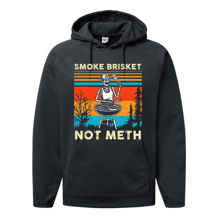 Funny BBQ Skeleton Smoke Brisket Not Meth Grilling Master Performance Fleece Hoodie