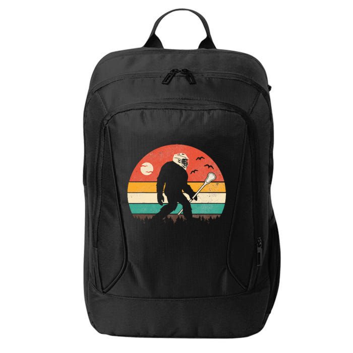 Funny Bigfoot Sasquatch Lacrosse Lax Vintage Sunset City Backpack