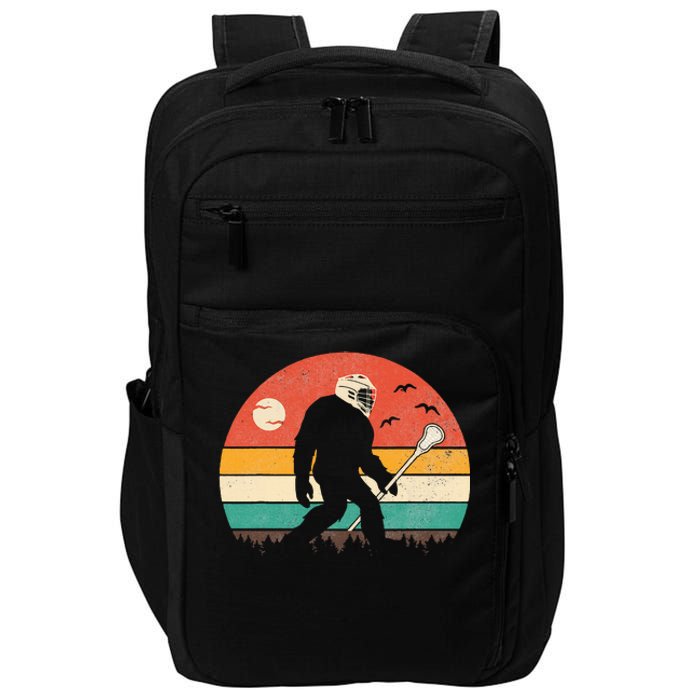 Funny Bigfoot Sasquatch Lacrosse Lax Vintage Sunset Impact Tech Backpack