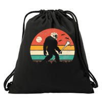 Funny Bigfoot Sasquatch Lacrosse Lax Vintage Sunset Drawstring Bag