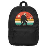 Funny Bigfoot Sasquatch Lacrosse Lax Vintage Sunset 16 in Basic Backpack