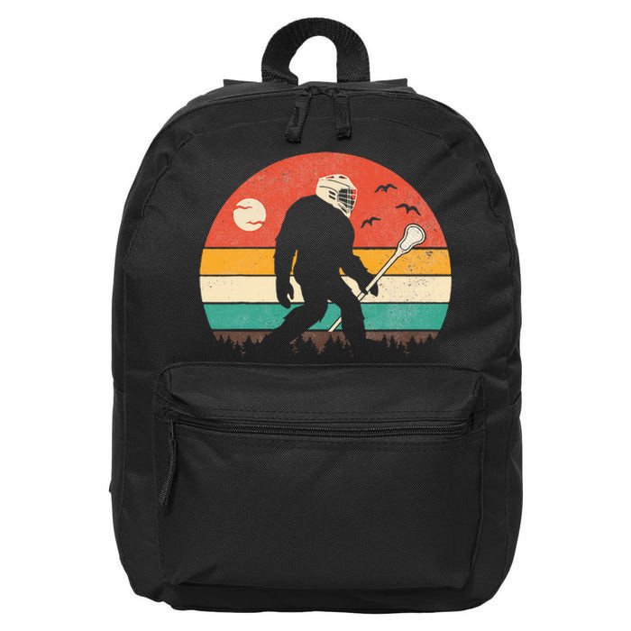 Funny Bigfoot Sasquatch Lacrosse Lax Vintage Sunset 16 in Basic Backpack