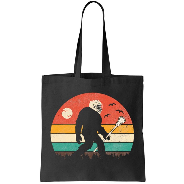 Funny Bigfoot Sasquatch Lacrosse Lax Vintage Sunset Tote Bag