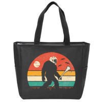 Funny Bigfoot Sasquatch Lacrosse Lax Vintage Sunset Zip Tote Bag