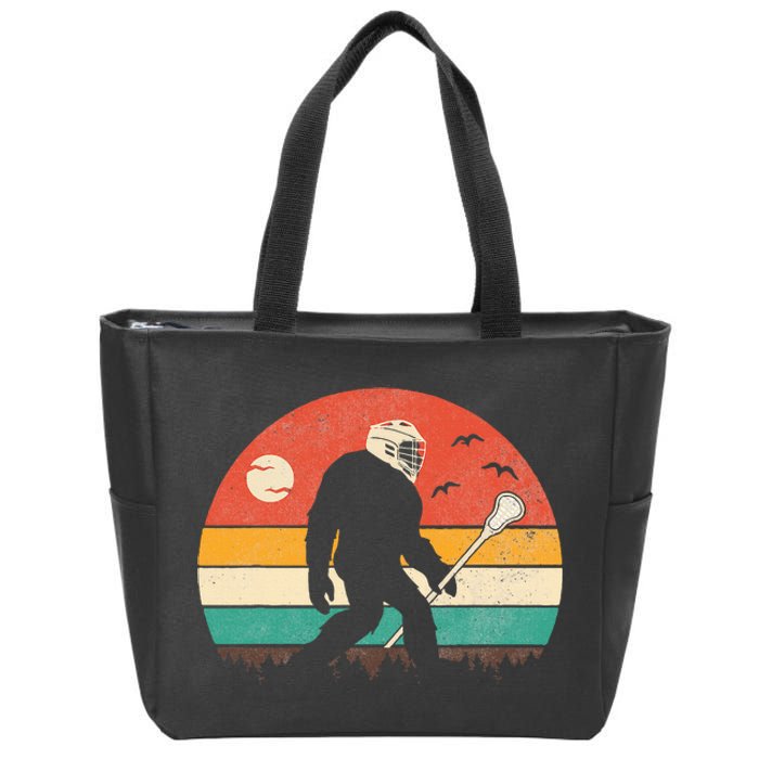 Funny Bigfoot Sasquatch Lacrosse Lax Vintage Sunset Zip Tote Bag