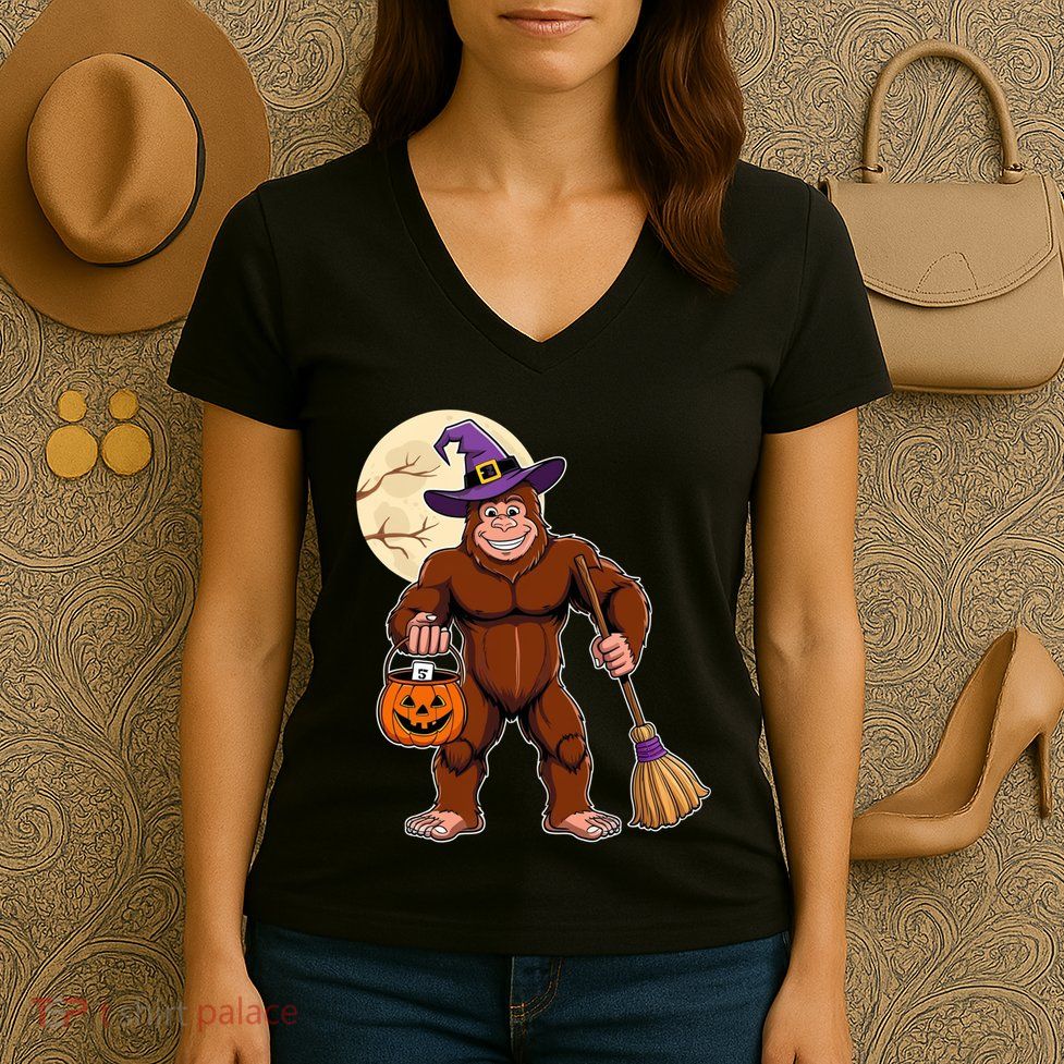 Funny Bigfoot Sasquatch Witch Halloween Costume Women's V-Neck T-Shirt