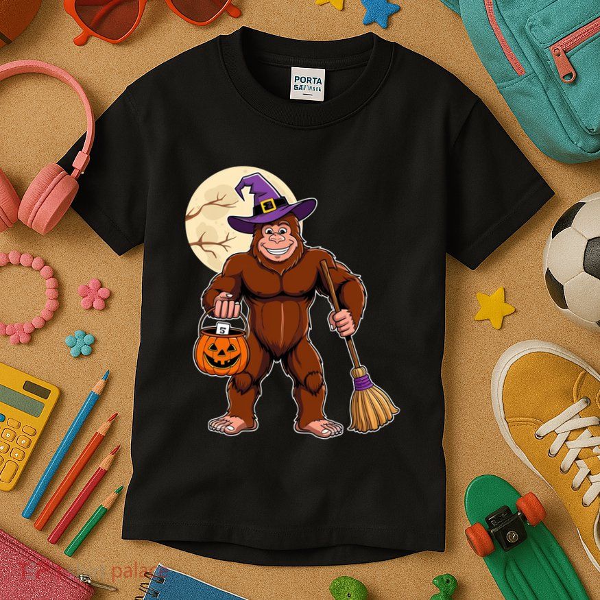 Funny Bigfoot Sasquatch Witch Halloween Costume Kids T-Shirt