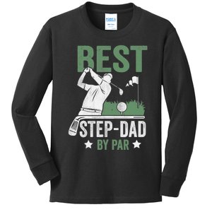 Funny Best Step-Dad By Par Fathers Day Golf Golfing Kids Long Sleeve Shirt