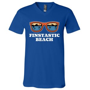 Finstastic Beach Summer Fishing Tropical Fisher Family Gift V-Neck T-Shirt