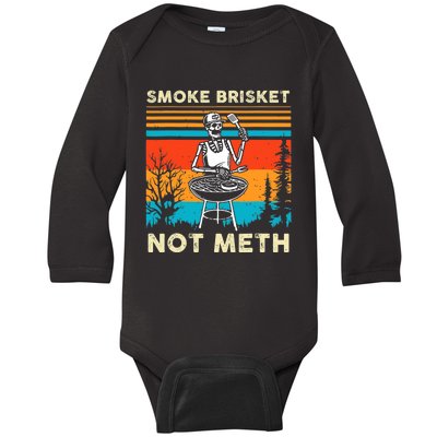 Funny BBQ Skeleton Smoke Brisket Not Meth Grilling Master Baby Long Sleeve Bodysuit