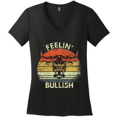 Feelin Bullish Stock Market Bull Traders Trading Women's V-Neck T-Shirt