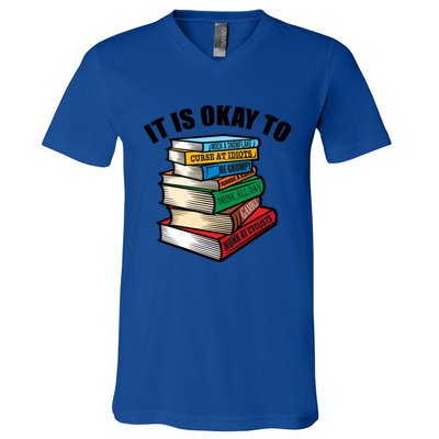 Funny Book Stack Satire For Grumpy People Humor Lover Meaningful Gift V-Neck T-Shirt