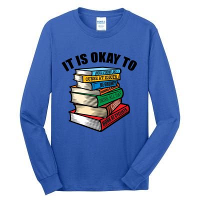 Funny Book Stack Satire For Grumpy People Humor Lover Meaningful Gift Tall Long Sleeve T-Shirt