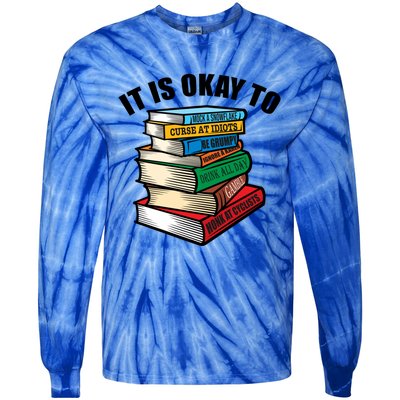 Funny Book Stack Satire For Grumpy People Humor Lover Meaningful Gift Tie-Dye Long Sleeve Shirt