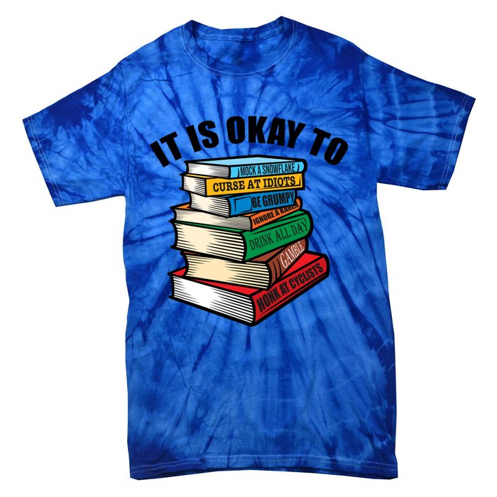 Funny Book Stack Satire For Grumpy People Humor Lover Meaningful Gift Tie-Dye T-Shirt