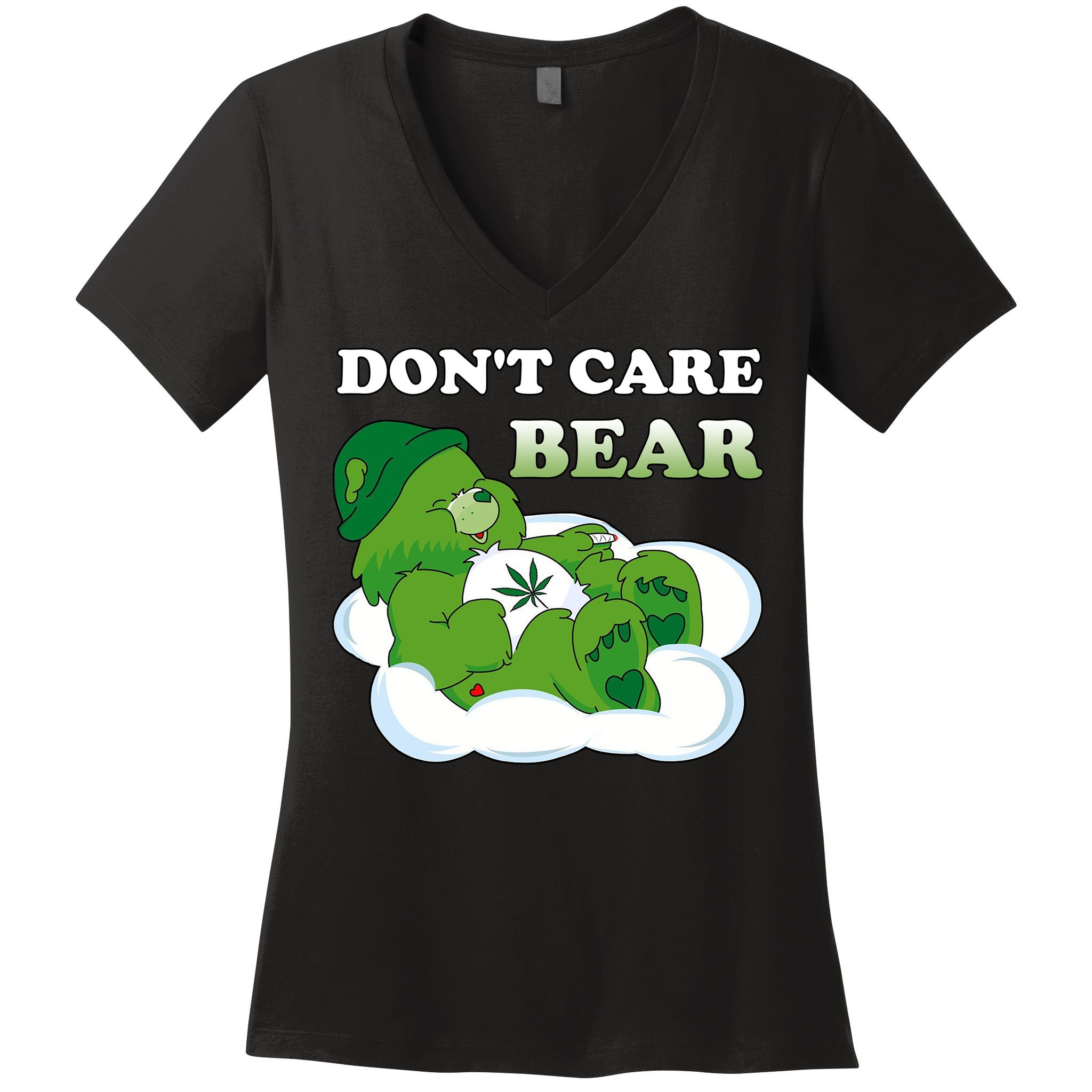 Funny Bear Smoking Weed Cannabis Women's V-Neck T-Shirt
