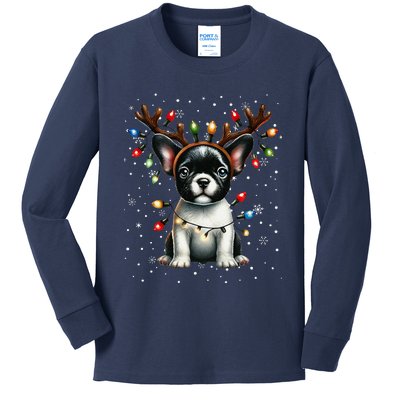 French Bulldog Santa Hat Christmas Pajamas Kids Long Sleeve Shirt