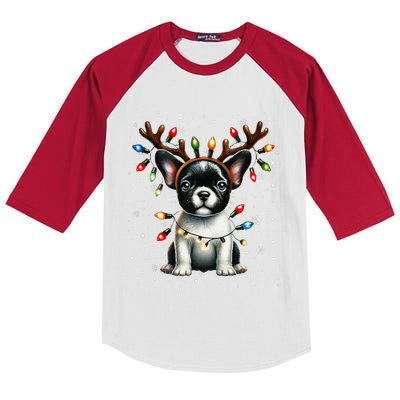 French Bulldog Santa Hat Christmas Pajamas Kids Colorblock Raglan Jersey