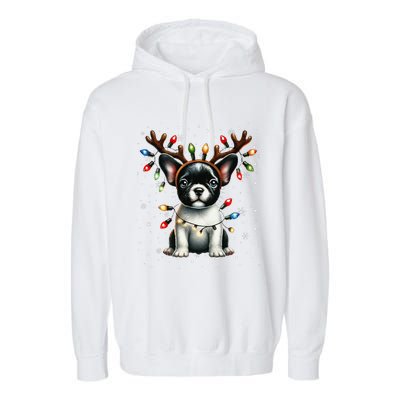 French Bulldog Santa Hat Christmas Pajamas Garment-Dyed Fleece Hoodie