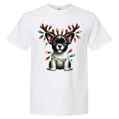 French Bulldog Santa Hat Christmas Pajamas Garment-Dyed Heavyweight T-Shirt