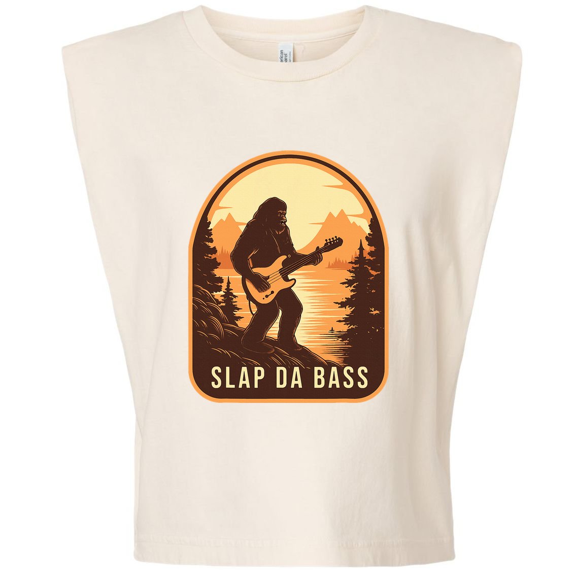 Funny Bigfoot Slap Da Bass Sasquatch Music Lover Bassist Garment-Dyed Women's Muscle Tee