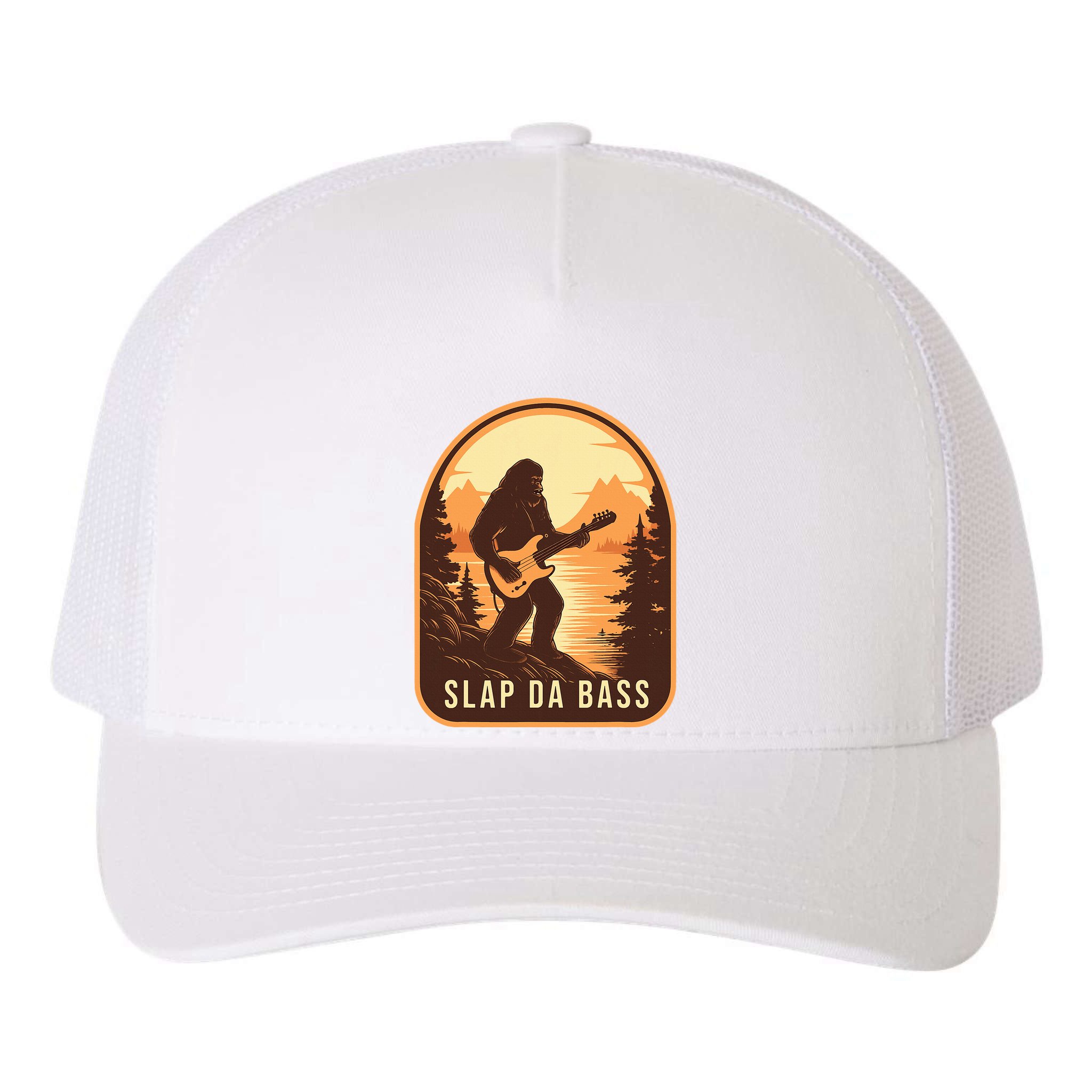 Funny Bigfoot Slap Da Bass Sasquatch Music Lover Bassist Yupoong Adult 5-Panel Trucker Hat
