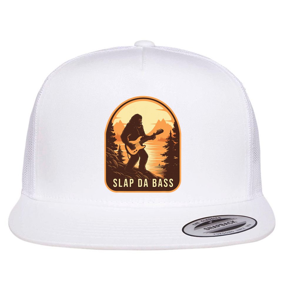 Funny Bigfoot Slap Da Bass Sasquatch Music Lover Bassist Flat Bill Trucker Hat